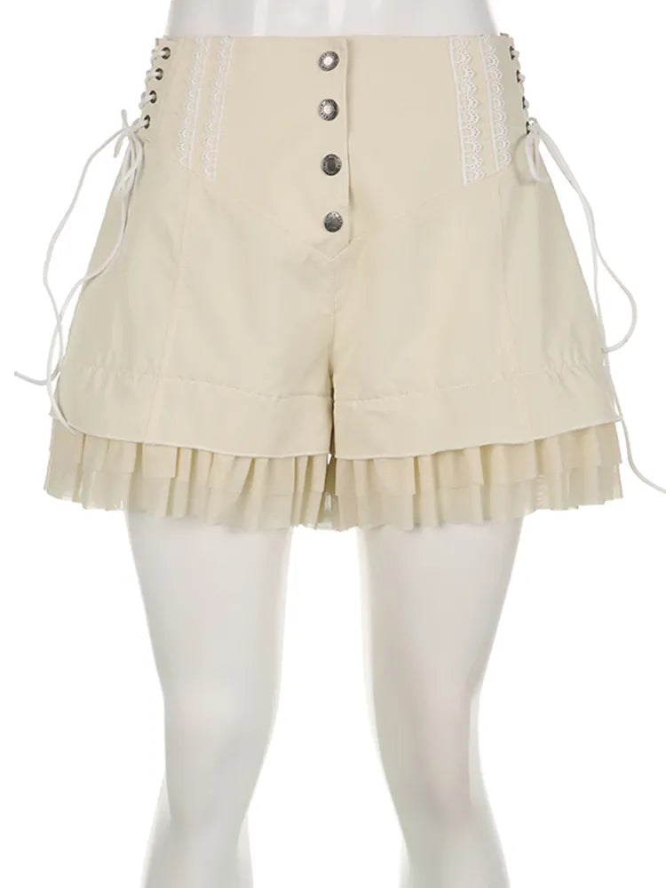Rockmore Mesh Patchwork Sweet Shorts Gentle Cute High Waist Y2K Coquette Aesthetic Casual Mini Short Pants
