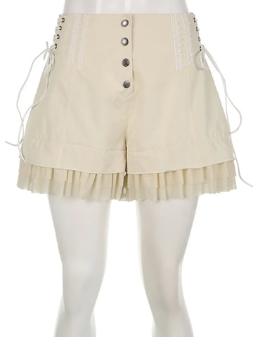 Rockmore Mesh Patchwork Sweet Shorts Gentle Cute High Waist Y2K Coquette Aesthetic Casual Mini Short Pants