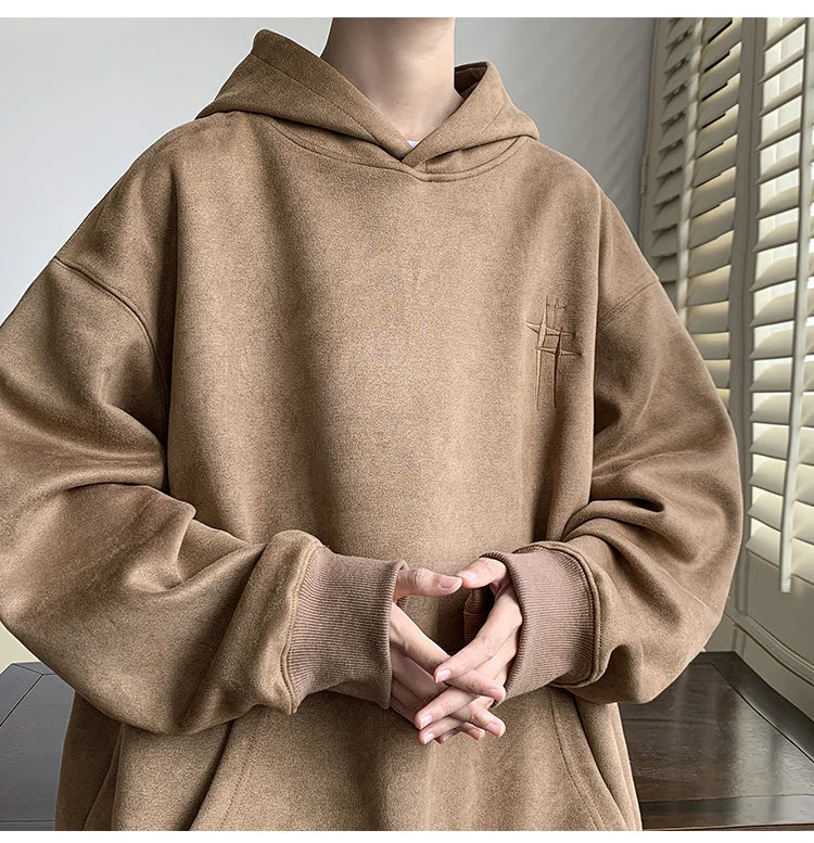 Voguable  Hoodies Streetwear Vintage Embroidered Suede Hooded Sweatshirt High Quality Hoodie Luxury Brand Unisex Pullover Y2k Clothing