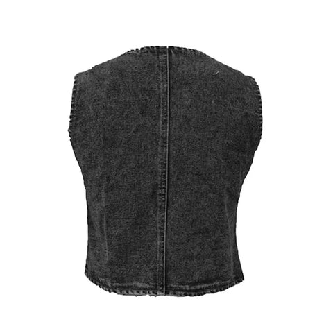 Denim Tank Tops for Solid Color V Neck Single Breasted Sleeveless Jeans Vest y2k Waistcoat Streetwear