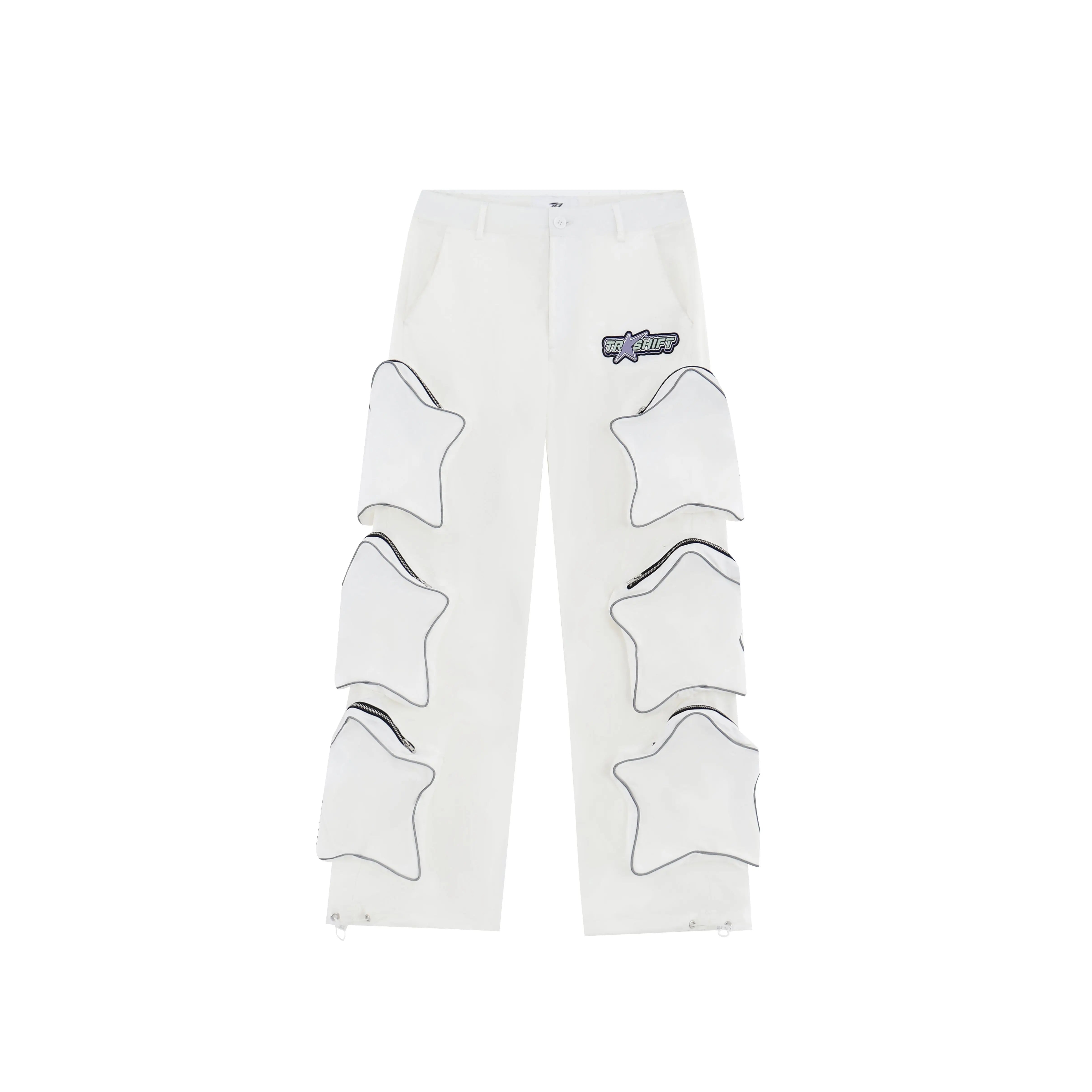 Voguable Y2k Cargo Pants Five Pointed Star Three Dimensional Multi Pocket Black Pants Reflective Casual Straight Leg Pants Streetwear
