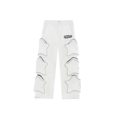Voguable Y2k Cargo Pants Five Pointed Star Three Dimensional Multi Pocket Black Pants Reflective Casual Straight Leg Pants Streetwear
