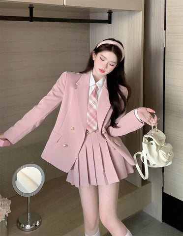 Voguable  Japanese Student JK School Uniform Korean Sweet Blazers School Girls Uniform Kawaii Mini Pleated Skirt Uniform Y2k