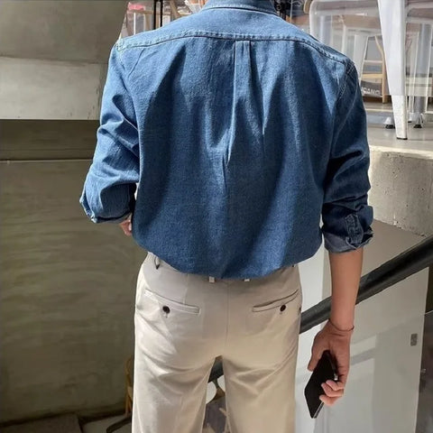 Harajuku Casual Wash To Do Old Denim Shirt Y2k Korean Version Loose High-Grade Long-Sleeved Cargo Shirt Trend