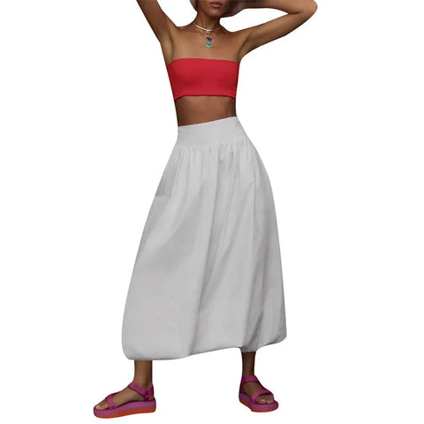 Skirts y2k Elegant Solid Color High Waist Loose Fitting Long Bubble Skirt Office Ladies Skirts Streetwear