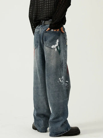 Voguable Oversize Graphic Jeans Y2k Ripped Jeans Pants With Print Blue Denim Trousers Punk Japanese Streetwear Hip Hop