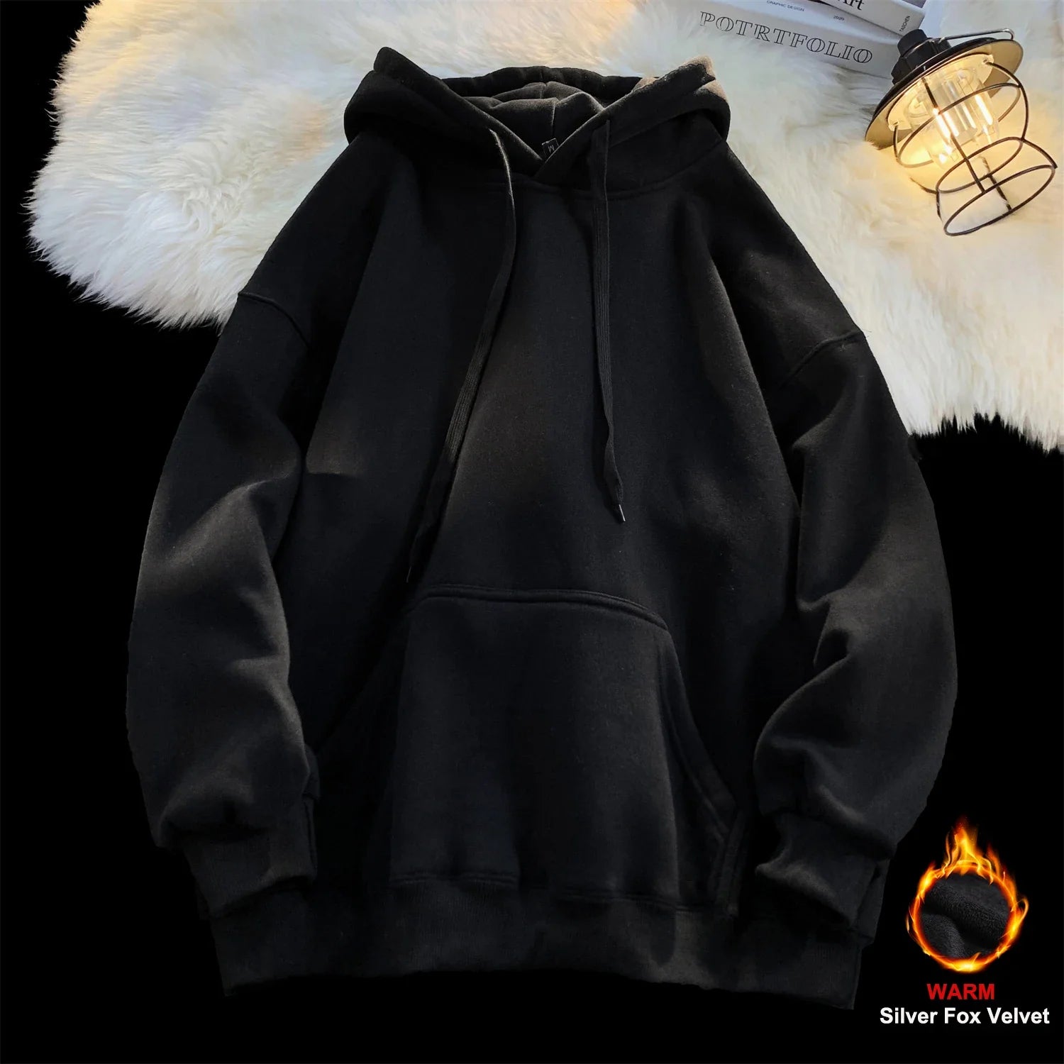 Y2k Pullover Hooded Oversize Hoody Sweatshirt Tops Solid Drop Shoulder Harajuku Streetwear Clothes