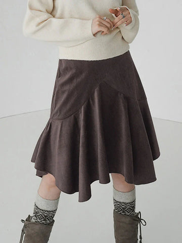 Voguable Vintage Straight Skirt Irregular High Waist Y2K Retro Casual Streetwear Knee-Length Midi Skirts Harajuku Korean