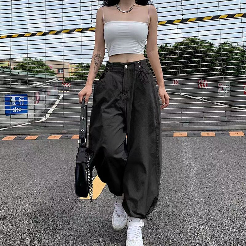 Voguable  Khaki Oversized Cargo Baggy Pants Y2K Hip Hop Style Loosed  Adjustable Waist Drawstring Long Pant Streetwear 90s Style Clothes