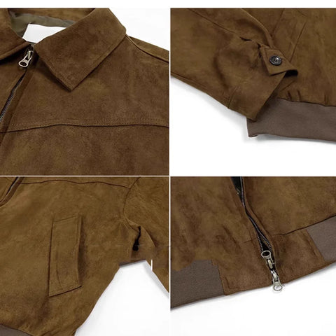 Short Bomber Jackets Retro Y2k Lapel Zipper Pocket Windbreaker Coats Luxury High Quality Overcoat Streetwear