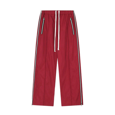 Voguable  Y2K Wide Leg Pants with Side Zips Sweatpants Loose Casual Sport Red Black Trousers Zipper Split Streetwear