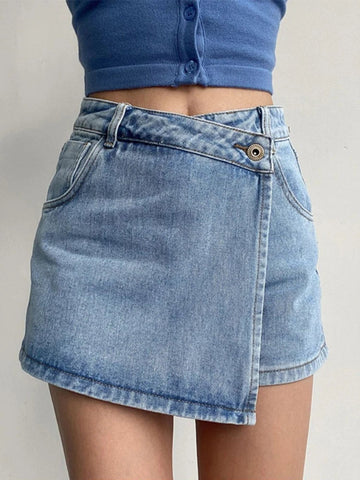 Mini Denim Skirts Slim Chic Vintage Asymmetrical Hotsweet Streetwear Design Ulzzang Student Harajuku Y2k Faldas