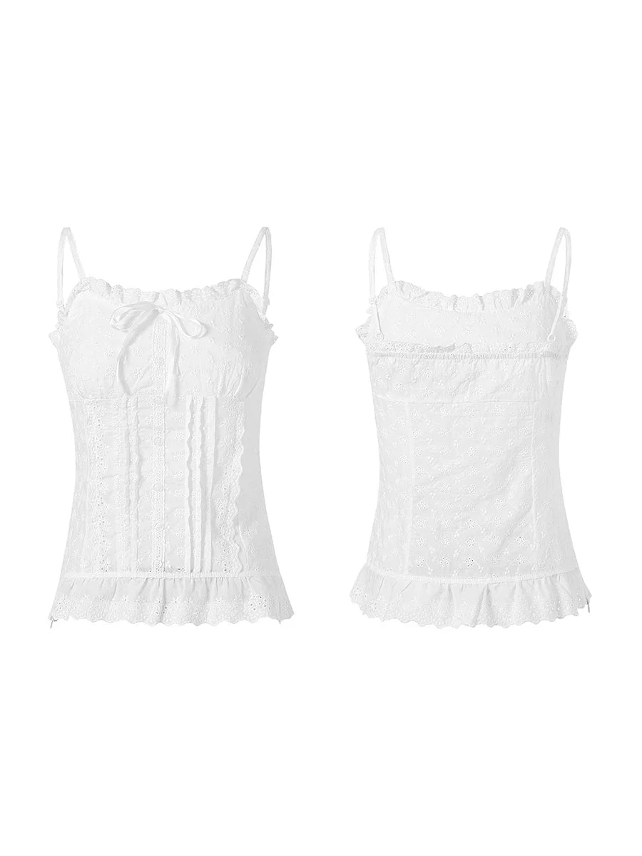 Sweet Style E Gir y2k Aesthetic Fairycore Vest Crop Tops Grunge Clothes Camisoles Sleeveless Ruffle Hem Sling Tops