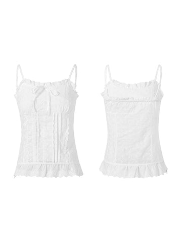 Sweet Style E Gir y2k Aesthetic Fairycore Vest Crop Tops Grunge Clothes Camisoles Sleeveless Ruffle Hem Sling Tops