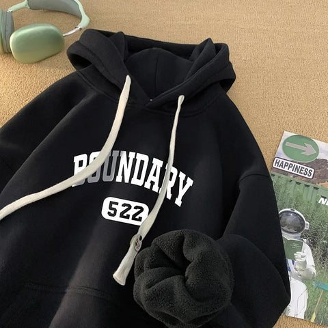 Retro Casual High Street Hoodies For Letter Print Pullover Hooded Sweatshirts Oversized Y2K Hoody Clothing