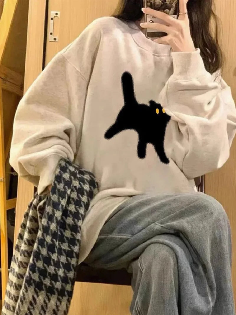 American Retro Oversize Round Neck Hoodie Y2k Harajuku Leisure And Gray Velvet Lazy Win