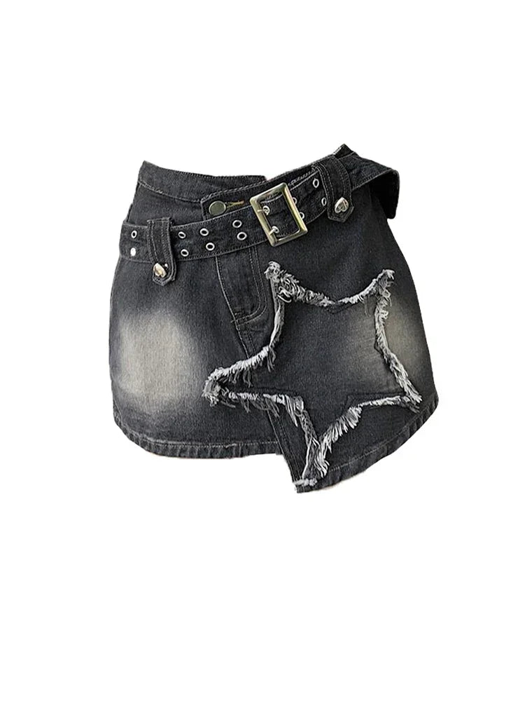 Voguable  2000s Sreetwear Clothes Black Gothic Denim Skirts Harajuku Mini Jean Skirt Vintage Y2k Aesthetic Oversize Skirt