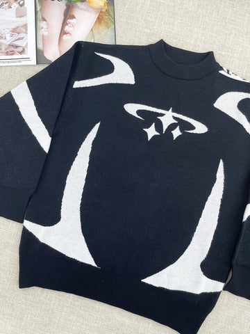 Y2k Hip Hop Knitted Sweater Gothic Print Graphic Pullover Harajuku Streetwear Cotton Vintage Oversized Sweater