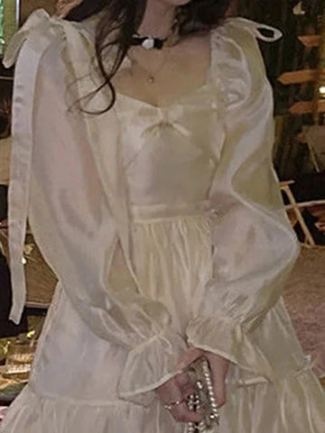 Voguable Winter Korean Long Sleeve Casual Lolita Dresses FeVintage Y2K Beige Mini Dress Kawaii Blue One Piece Dress