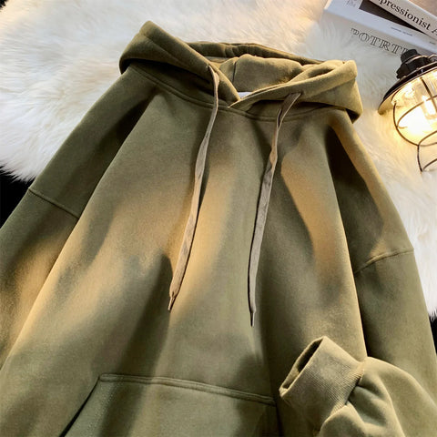 Y2k Pullover Hooded Oversize Hoody Sweatshirt Tops Solid Drop Shoulder Harajuku Streetwear Clothes