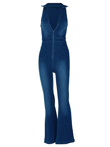 Y2k Denim Jumpsuit V-Neck Sleeveless Slim Bodycon Jumpsuits Overalls Streetwear One Piece Outfits Jeans
