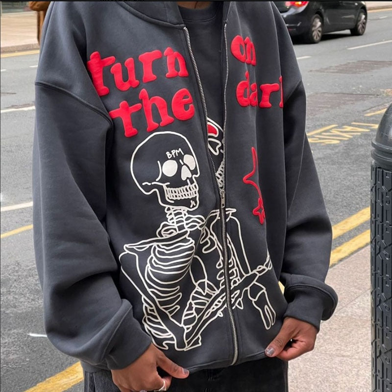 Voguable Star Letter Print Hoodie Zip Up Long Sleeve Oversized Jacket Coat Harajuku Gothic Hooded Sweatshirt Y2K Teen Clothes