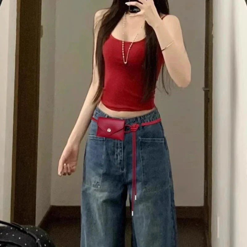 Trendy Mini Purses and Handbags Sweet Y2k Aesthetic Casual Waist Packs Luxury Design All Match Vintage Bags for Women