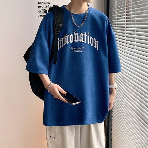 Casual Letter Printing T-shirt Suede Loose Fitting Tops Japanese Style Trend Y2k Tees Short Sleeve