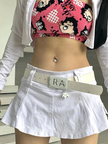 Harajuku Y2k Denim Skirt Dark Gothic Streetwear Mini Skirt with Skull Belt Mall Goth Punk Grunge Emo Clubwear