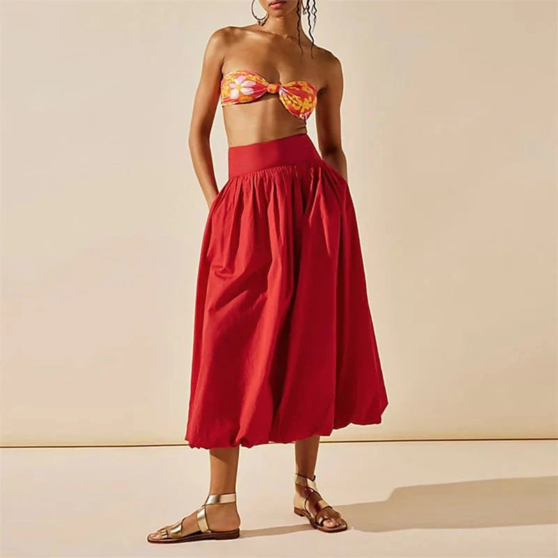 Skirts y2k Elegant Solid Color High Waist Loose Fitting Long Bubble Skirt Office Ladies Skirts Streetwear