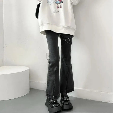 Jeans for Vintage Black Denim Flare Pants Streetwear High Waist Slim Mom Trouser Harajuku Y2K Pants