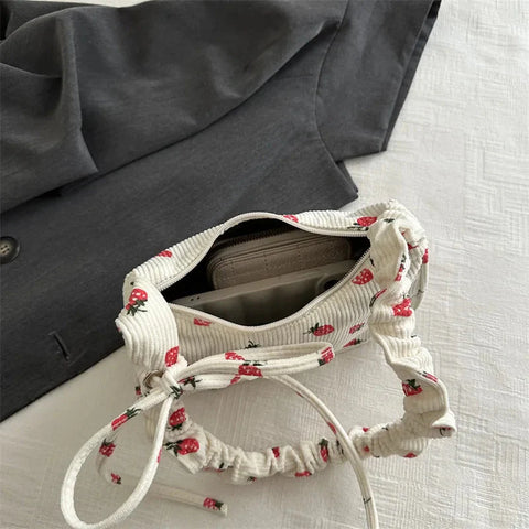 Kawaii Cute Strawberry Print Shoulder Bags Y2k Aesthetic Casual Underarm Bag Japanese Fairy Sweet Handbags