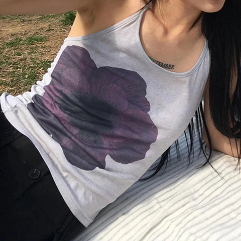 Voguable  Vintage Flower Print Halter Top Y2K Aesthetic Sleeveless Tops Holiday Party Korean Style Coquette Camisole