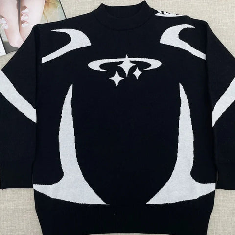 Y2k Hip Hop Knitted Sweater Gothic Print Graphic Pullover Harajuku Streetwear Cotton Vintage Oversized Sweater