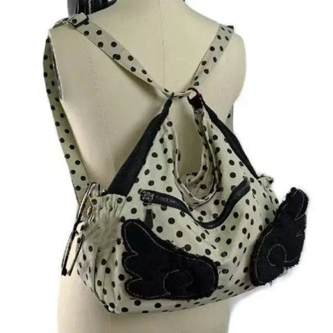 Streetwear Trendy Y2k Aesthetic Dots Wings Handbags Office Lady Shoulder Underarm Bag All Match Casual Backpacks