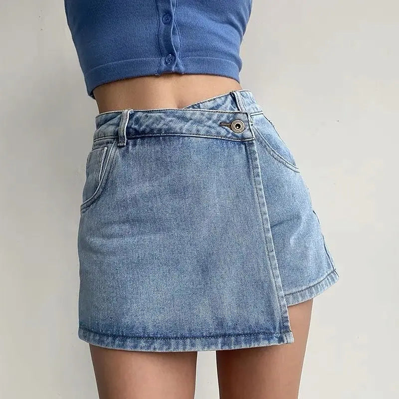Mini Denim Skirts Slim Chic Vintage Asymmetrical Hotsweet Streetwear Design Ulzzang Student Harajuku Y2k Faldas