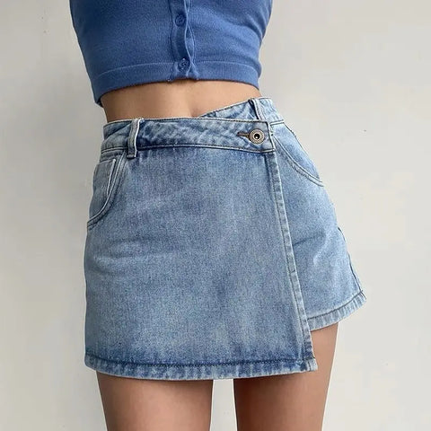 Mini Denim Skirts Slim Chic Vintage Asymmetrical Hotsweet Streetwear Design Ulzzang Student Harajuku Y2k Faldas