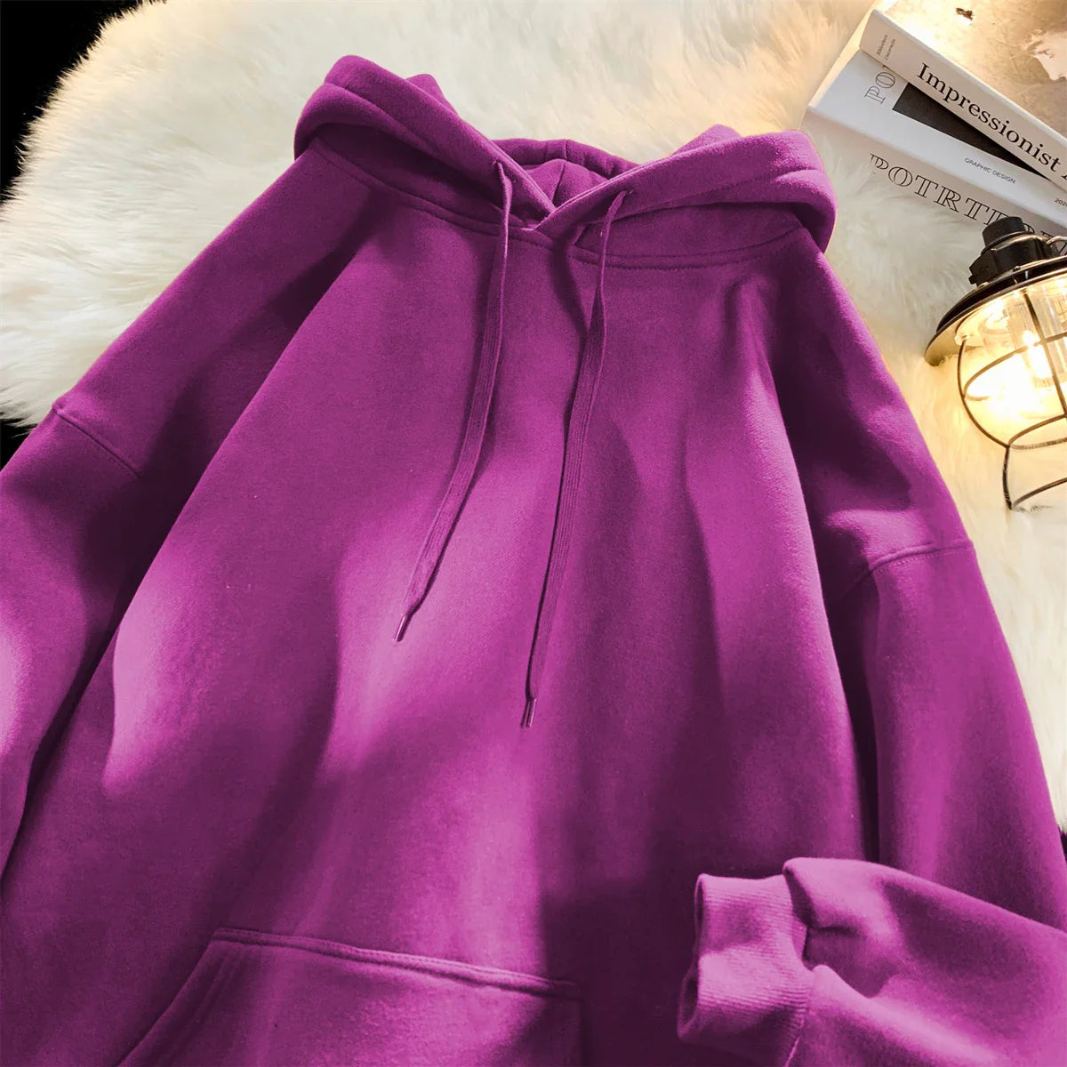 Y2k Pullover Hooded Oversize Hoody Sweatshirt Tops Solid Drop Shoulder Harajuku Streetwear Clothes