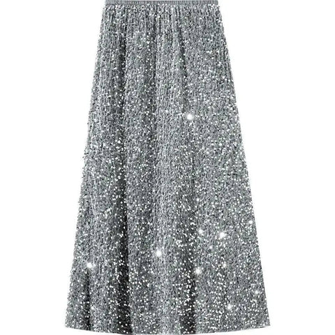 Pleuche Sequined Woman Clothing Elastic Waist Skirt High Waist Nightclub Girl Y2K Vintage Midi Skirts