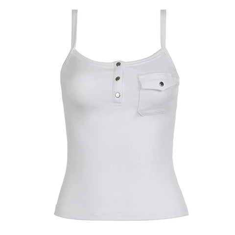 y2k Tops Solid Color Button Front Spaghetti Strap Sleeveless Camisole with Pocket Decor 2000s Vest Streetwear