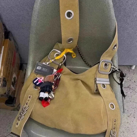 Vintage Punk Grunge Y2k Aesthetic Underarm Bag Korean High-capacity Casual Crossbody Bags Streetwear Shoulder Handbags