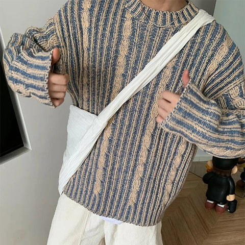 Voguable  Fashionable Striped Knitting Sweaters Streetwear Y2K Loose O Neck Long Sleeve Knit T-shirts Vintage Sweater Tops