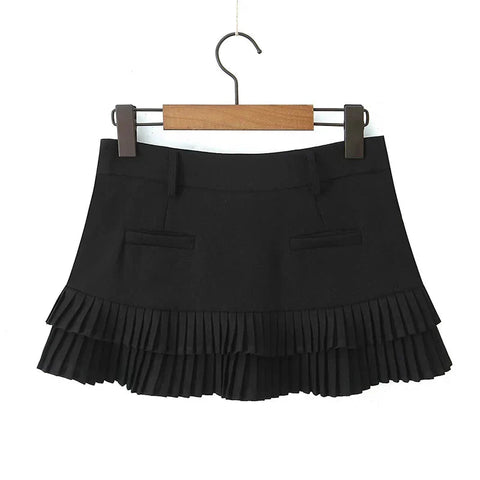 Cool Girl Y2K Pleated Mini Skirt Low Waist Short Skater Skirts With Shorts Lining