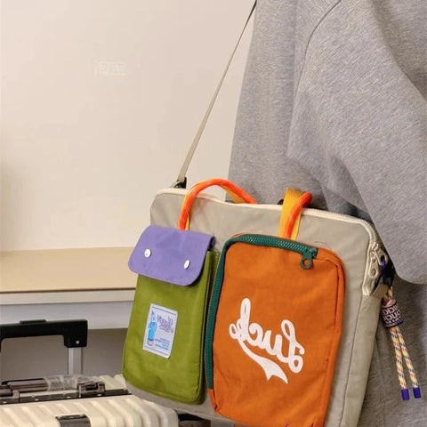 Japanese Y2k 16 Inch Laptop Bags Contrast Color Patchwork High-capacity Handbags Harajuku Grunge Shoulder Underarm Bag