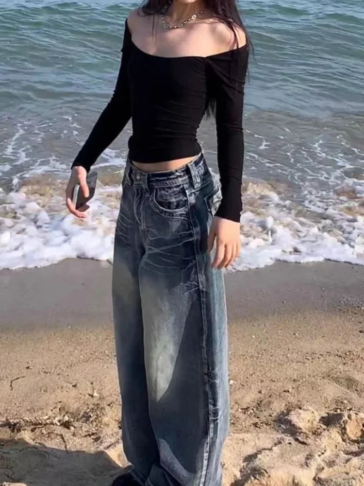 Y2k Vintage 90s Streetwear High Waist Wide Leg Pants American Retro Grunge Casual HipHop Oversized Baggy Denim Pant