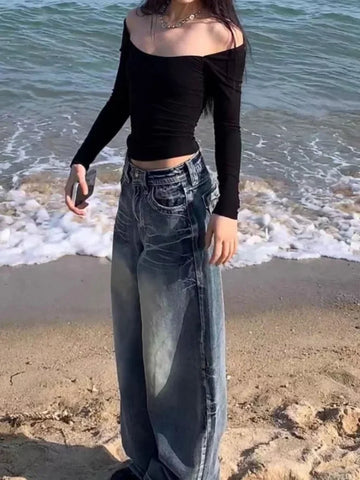 Y2k Vintage 90s Streetwear High Waist Wide Leg Pants American Retro Grunge Casual HipHop Oversized Baggy Denim Pant