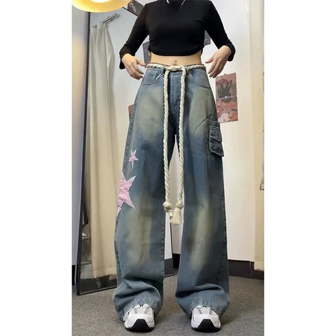 Voguable Baggy Star Jeans Vintage Harajuku Oversize High Waist Denim Trouser Emo 2000s Y2k 90s Aesthetic Wide Pants Trashy Clothes