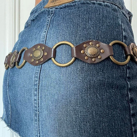 Voguable Vintage PU Leather Hollow Out Ring Wide Belt y2k Streetwear Punk Rivets Belts for Accessories Waistband