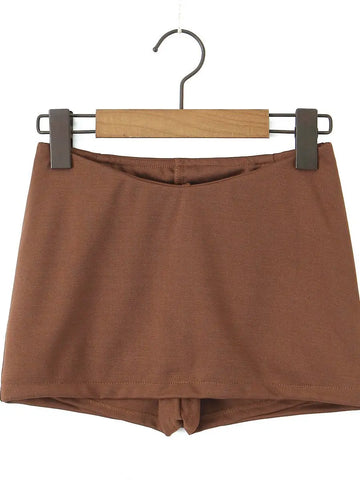 Voguable Y2K V Low Waist Mini Skirt With short lining A-line Package Hips Mini Short Skater Party  Black Brown
