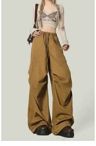 Black Y2K Streetwear Cargo Pant Vintage High Waist American Loose Trousers Hip Hop Retro Bf Wrinkles Paratrooper Pants New